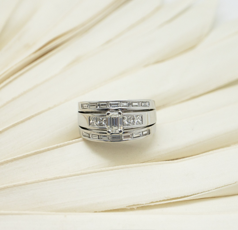 Bague or blanc diamants 3 rangs personnalisable