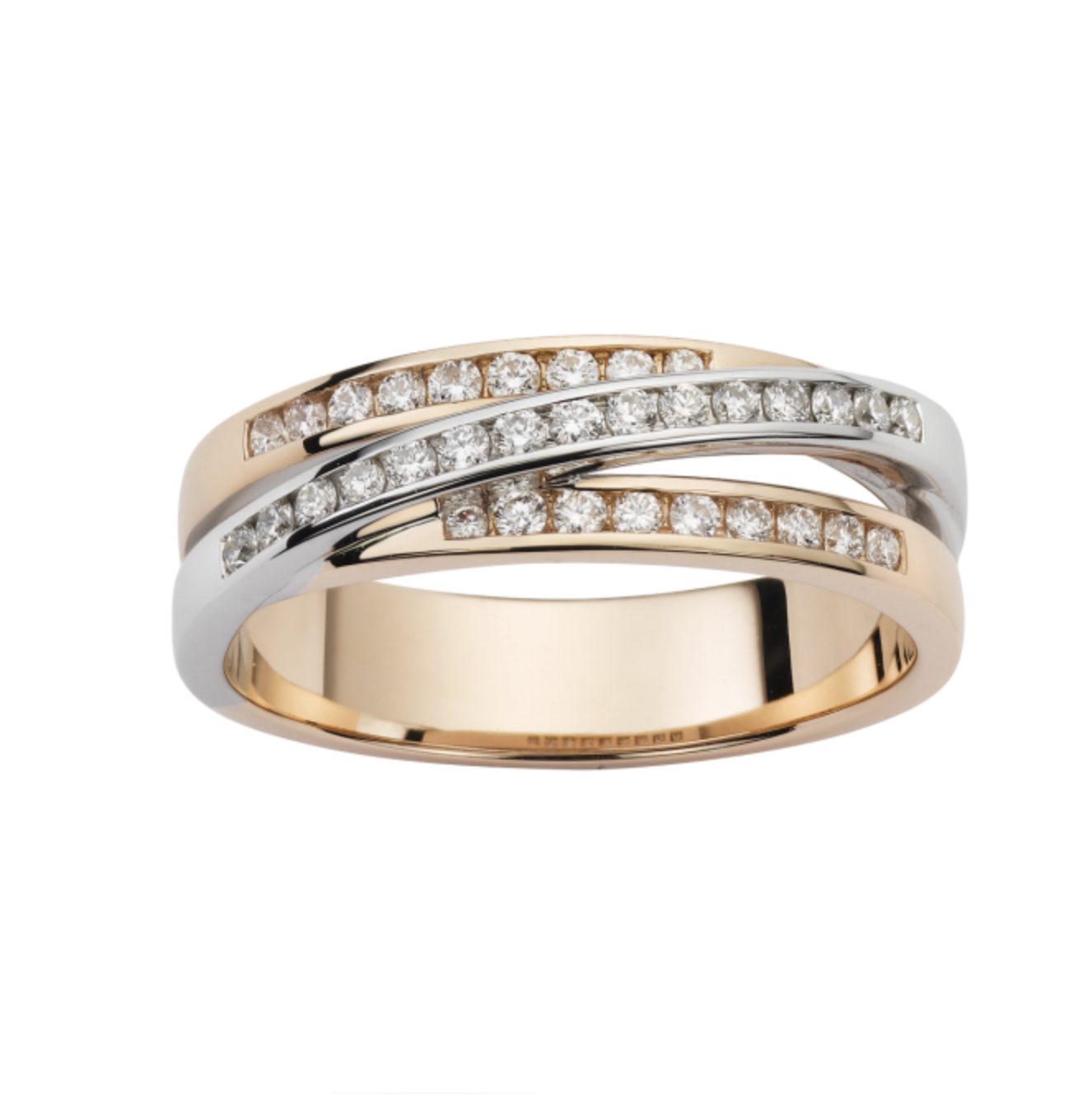 Alliance Dame bicolore ajourée 3 rangs diamants