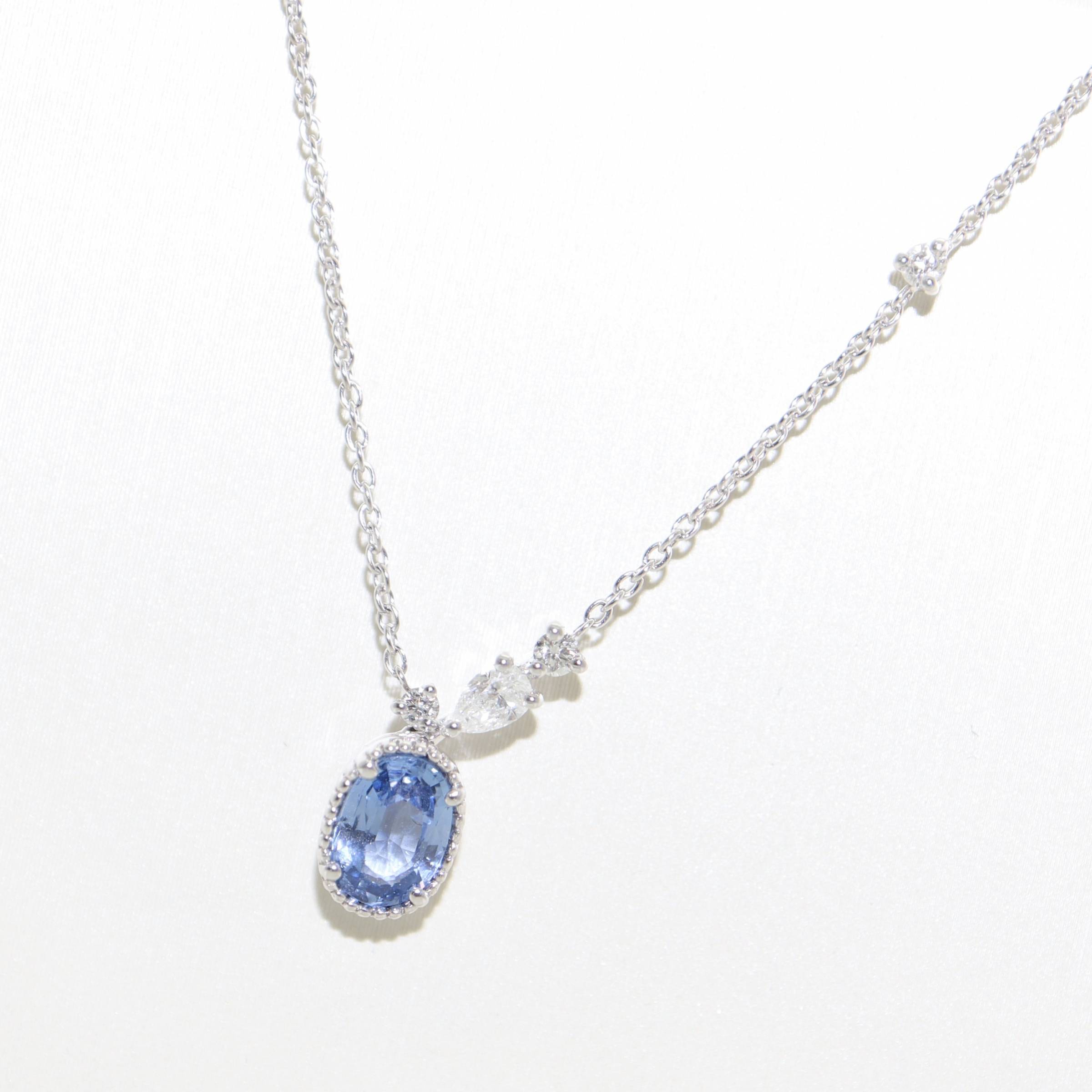 Collier or blanc 18 carats saphir ovale diamants Cap Ferret