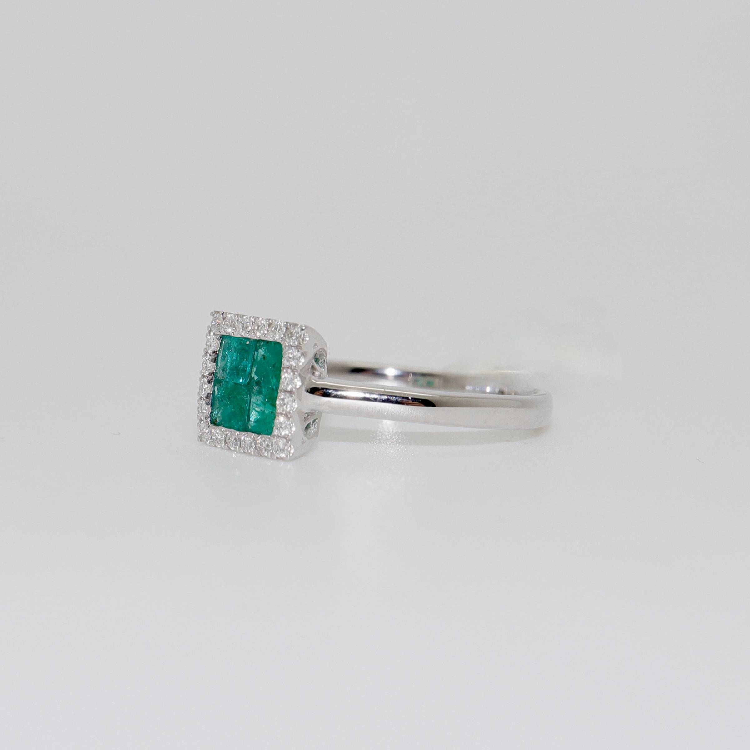 Bague Fiançailles 3.15 Carats Diamant Simulé & Émeraude Or Blanc 14k - Taille 4 à 12 US