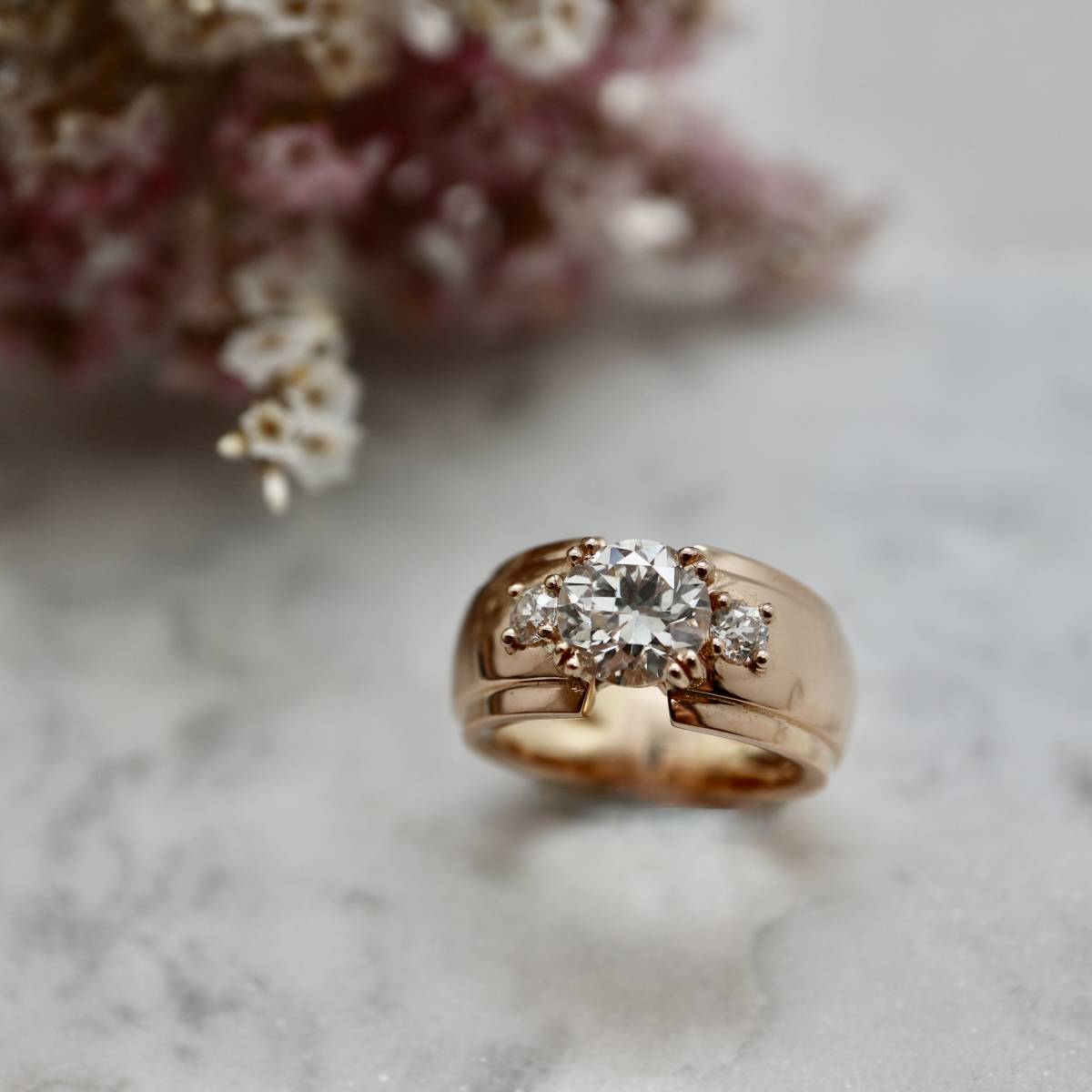 Bague en or rose 18k 3 diamants