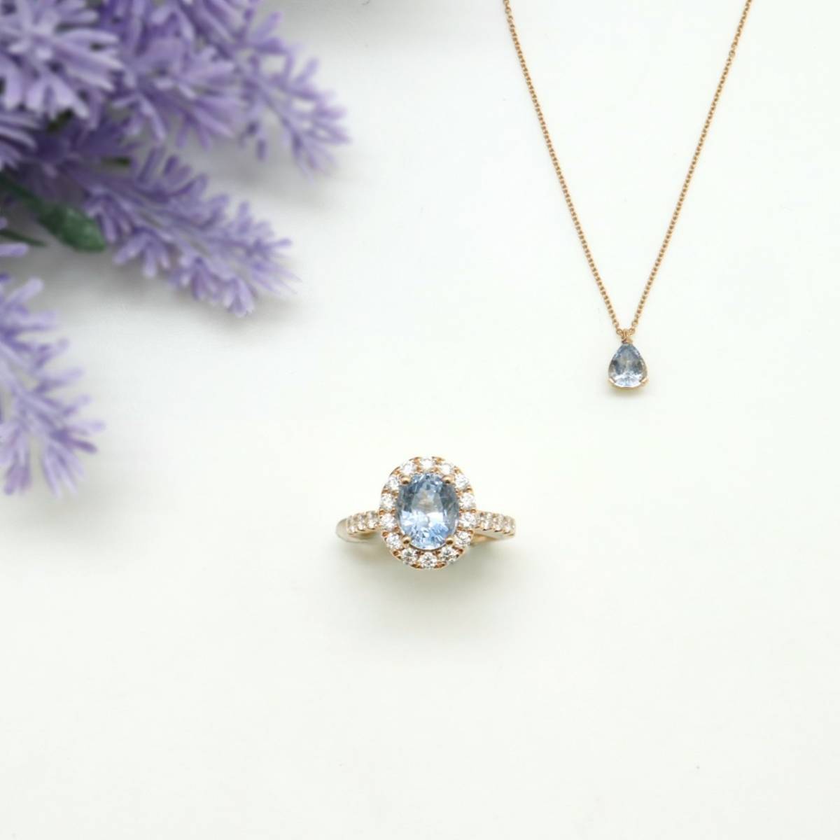 Ensemble Promesse en bleu Lavande bijoux de mariage